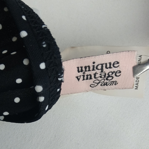 Unique Vintage XL 50'S STYL BEACH BABE Women's Swim Suit NWT BLACK W/ WHITE DOTS - Picture 16 of 16